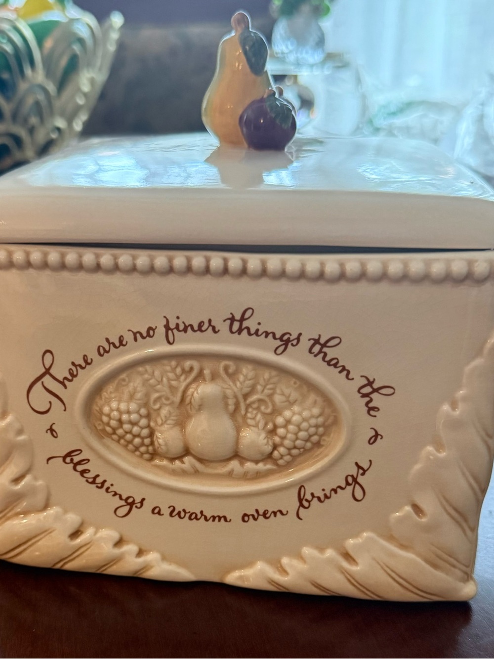 Amscan Cream Ceramic Decorative Canister with Fruit Knob